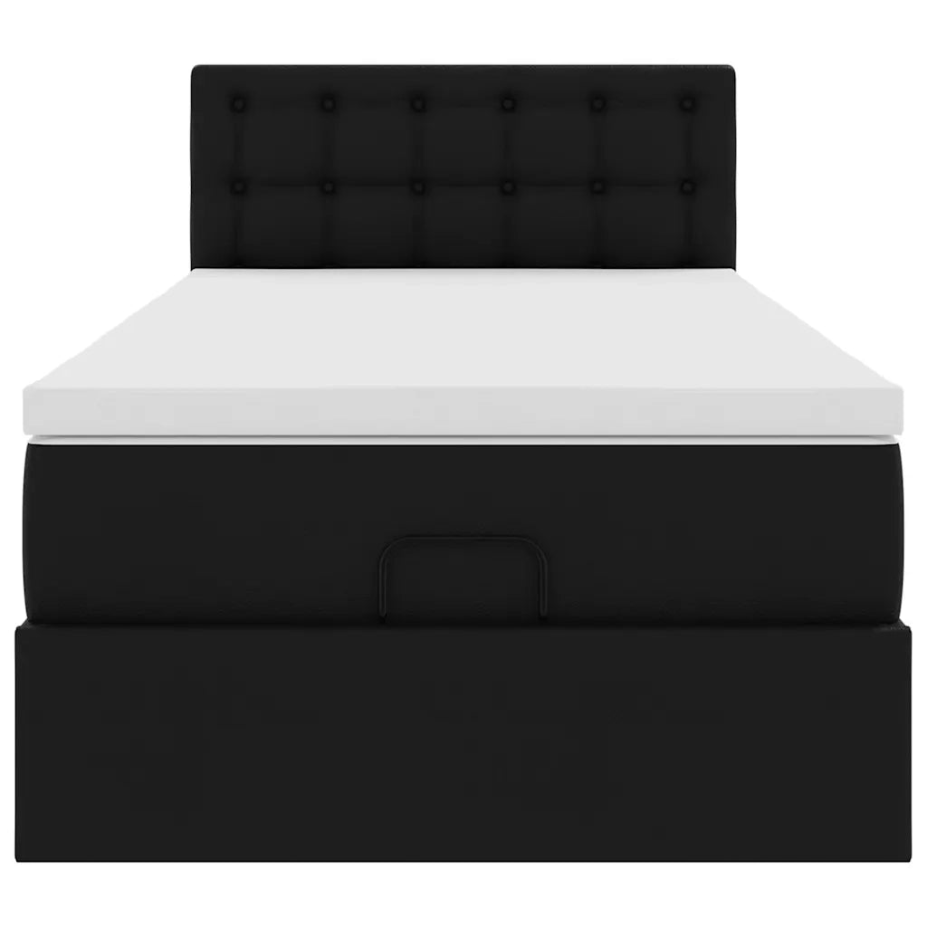 Struttura Letto Pouf con Materasso Nero 90x200 cm Similpelle 3312132