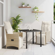 Set da Pranzo per Giardino con cuscino 3 pcs Beige polyrattan