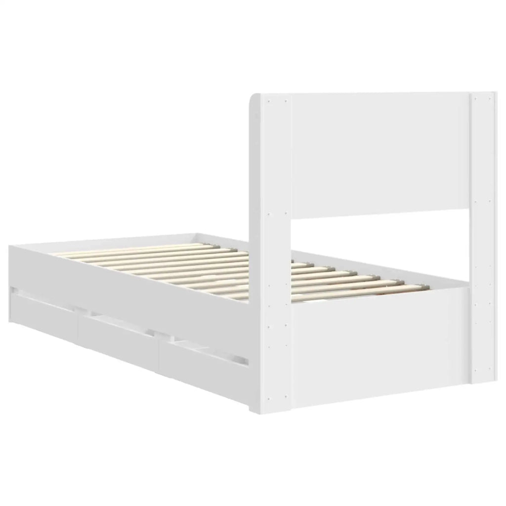 Struttura del letto con stoccaggio e testata Bianco 75 x 190 cm 3414347
