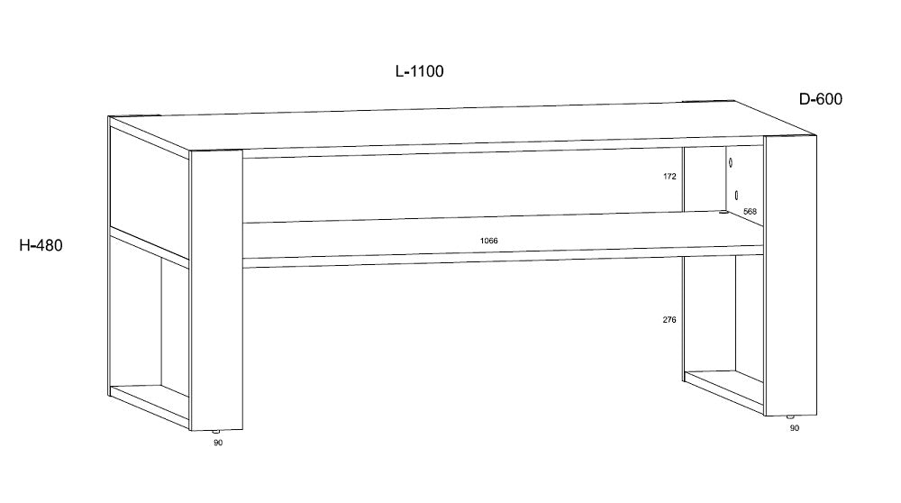 Tavolo Tavolino da caffè con doppio ripiano 110x48Hx60