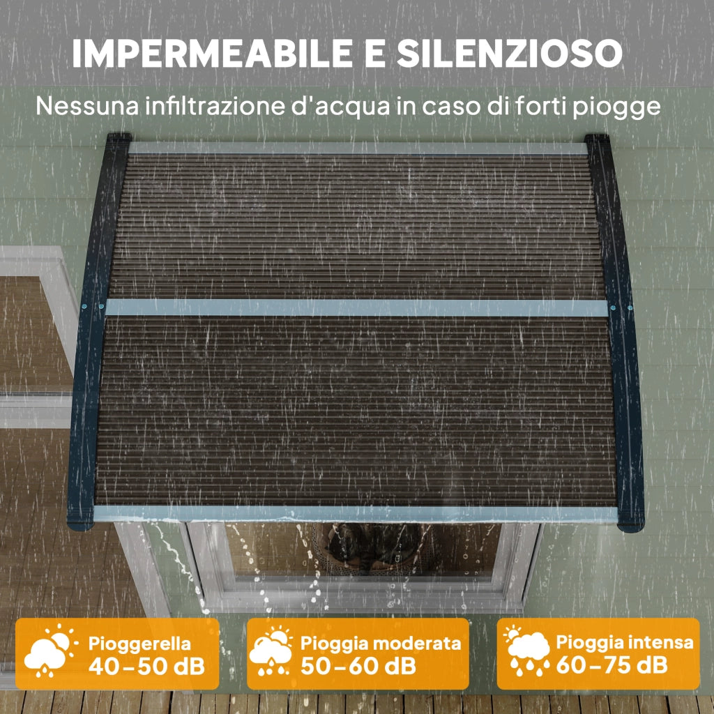 Pensilina da Esterni Impermeabile e Anti-UV, in PC, PP e Alluminio, 75x100x23 cm, Marrone e Nero