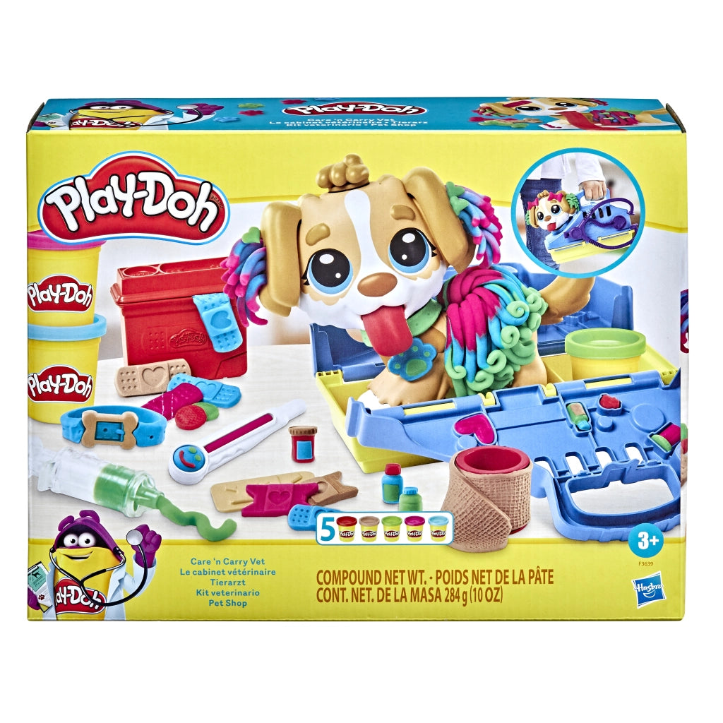 Play-Doh - Set da Veterinario, playset con Cane Giocattolo, trasportino, 10 Strumenti, 5 Colori