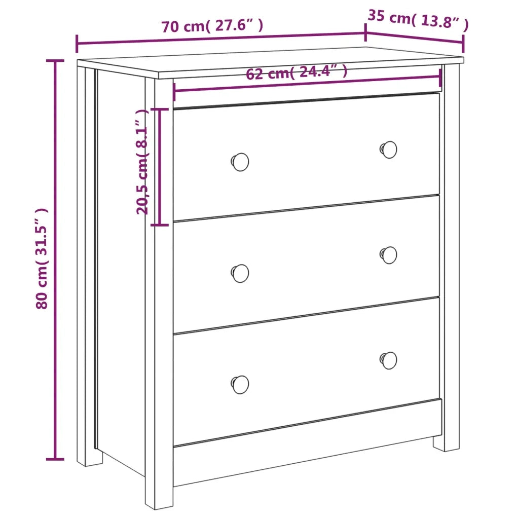 Credenza | Madia | Buffet da pranzo | Armadio da pranzo 70x35x80 cm in Legno Massello di Pino