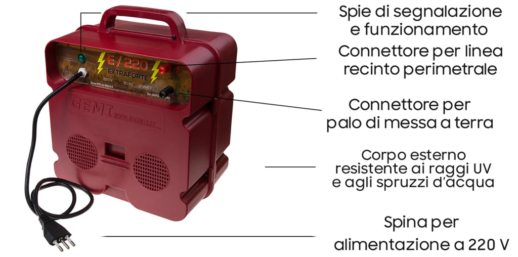 Elettrificatore E/220 EXTRAFORTE Per Recinti Elettrici Recinzioni Elettrificate Da Pascolo 220 V Per Cinghiali Mucca