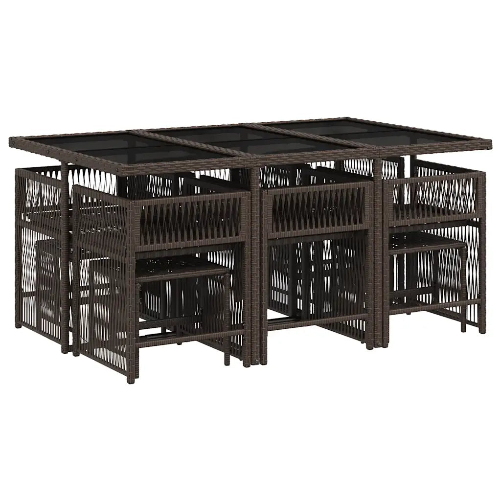 vidaXL Set da Pranzo da Giardino 11 pz con Cuscini Polyrattan Marrone