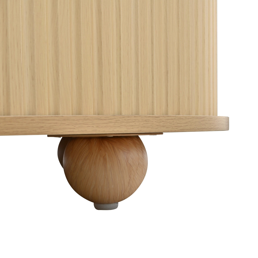 Tavolino da salotto rotondo 72x72x38 cm con due ante scorrevoli in MDF naturale