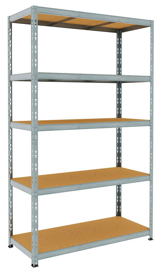 Scaffale in Metallo ad Incastro 5 Ripiani in Legno 120x50xh200 cm Pokerino Zincato