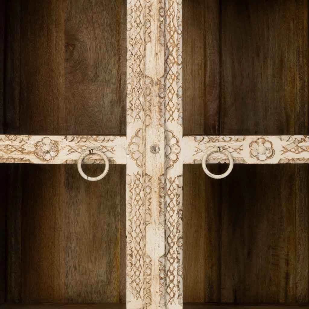 Vetrina in legno intagliato beige fatta a mano, 106x43x180h cm