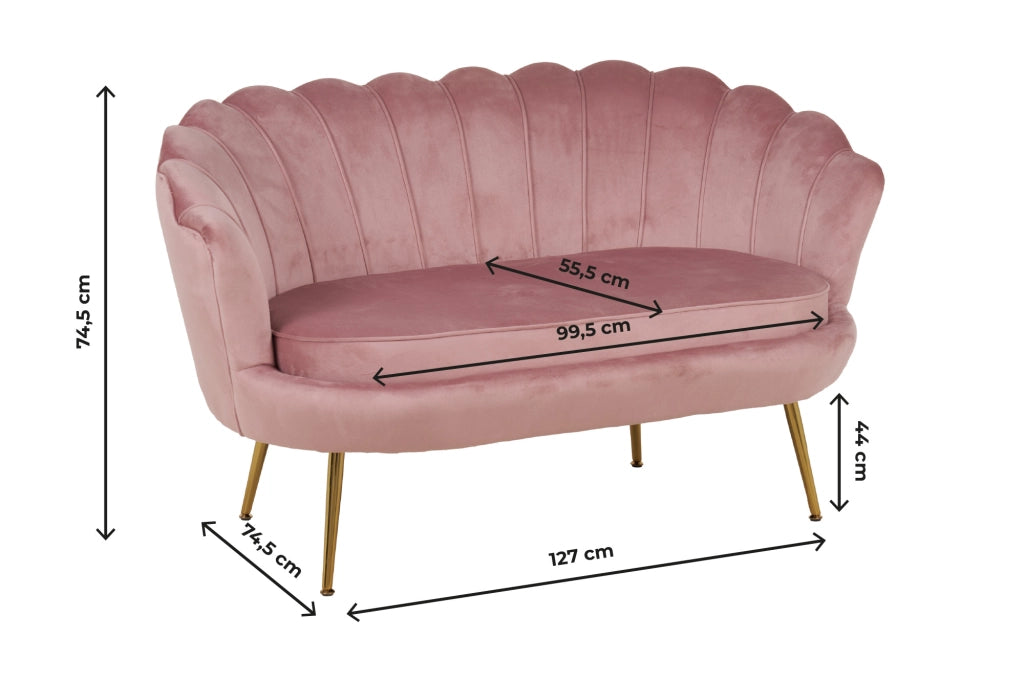 Divano Due 2 Posti In Velluto Forma Conchiglia Gambe In Metallo 133x63x75 Cm Camera Soggiorno Ufficio  Rosa Antico