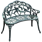 Panca da Giardino 2 Posti con Schienale Motivo Floreale e Dettagli Vintage in Metallo Verde Antico 100 x 54 x 78 cm