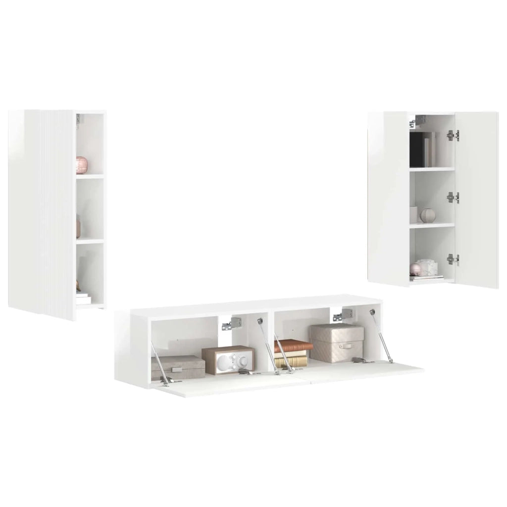 Set mobile TV 4 pcs Bianco Lucido Legno multistrato