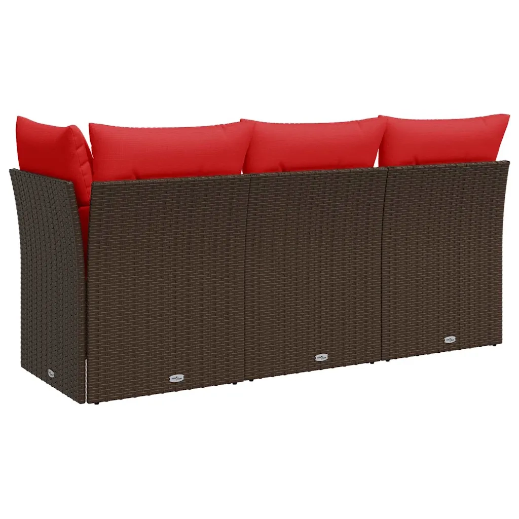 Divano da giardino con cuscini a 3 Posti-Sofa da Giardino-Divano da esterno marrone in polyrattan 175076