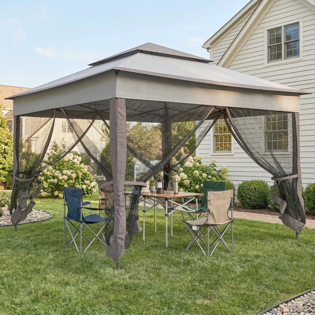 Gazebo Pieghevole con Pareti Laterali ¨C Minimal ¨C Grigio 3.3x3.3 m