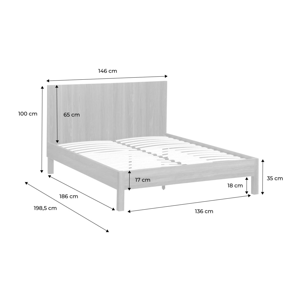 Letto con rete a doghe e testiera 140x190cm decorazione legno, noce