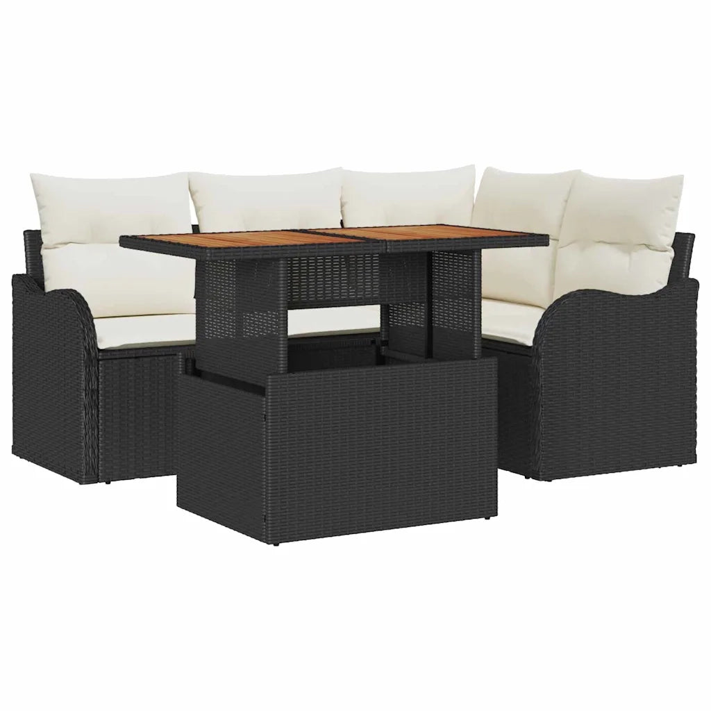 Set Divano da Giardino con archiviazione 5 pcs Nero Poly Rattan 3358189