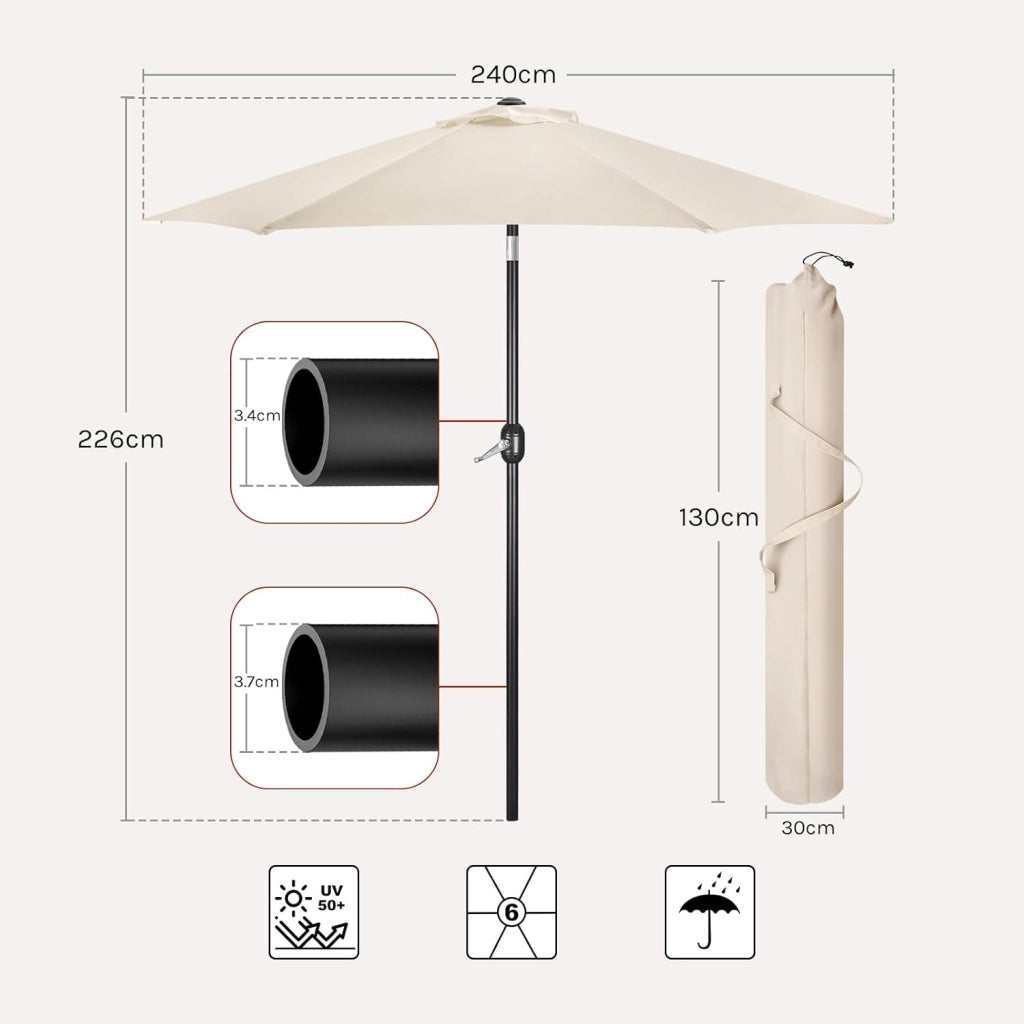 Ombrellone da Giardino, Ombrellone da Spiaggia Grande con Manovella, Ombrellone da Esterno, Protezione UV per Terrazza, Mare, Piscina