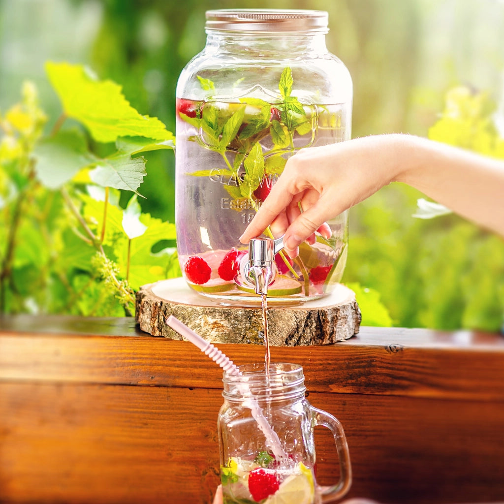 Barattolo in vetro KADAX con rubinetto da 4 litri per bevande, acqua, limonata, succhi di frutta con tappo a vite