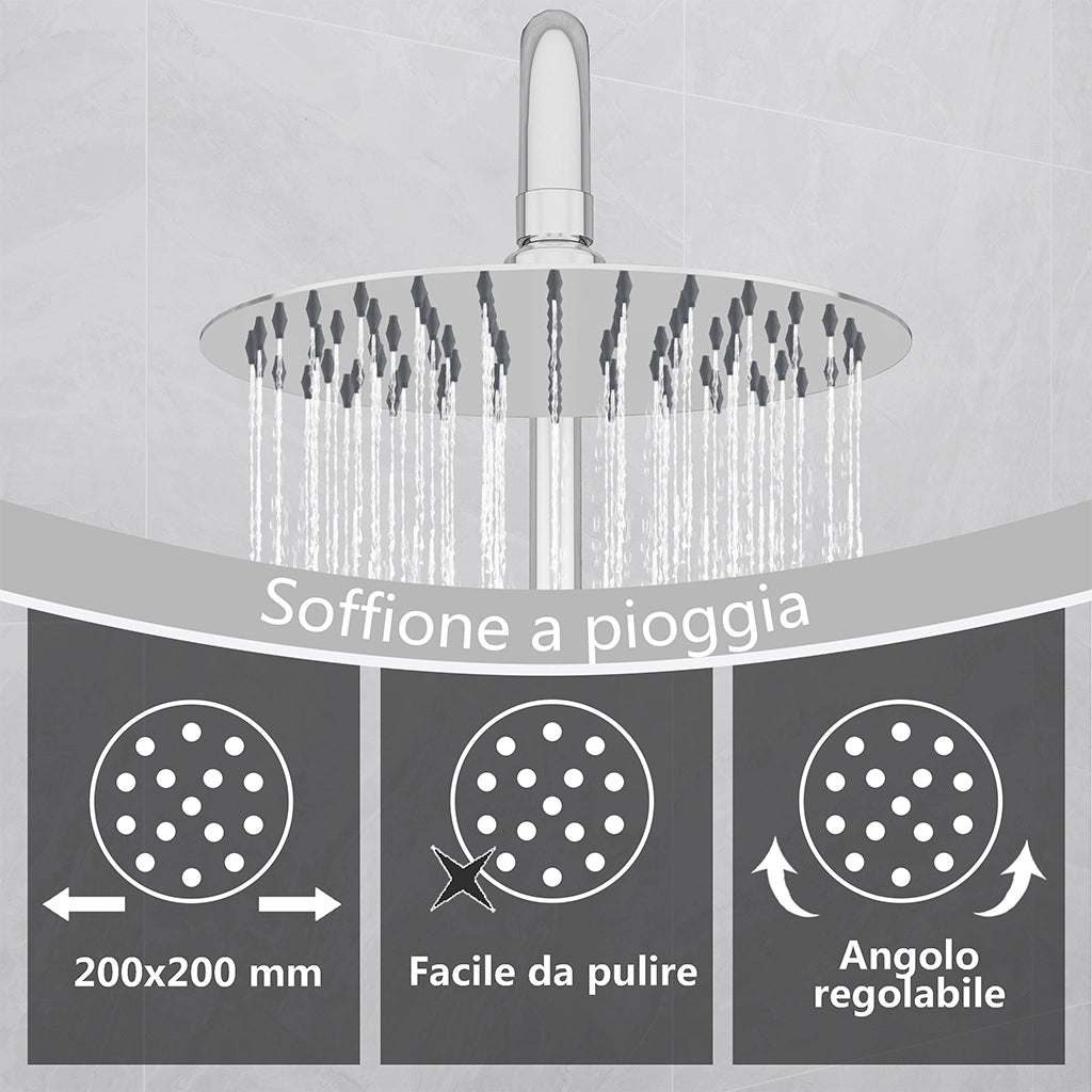 AICA Colonna Doccia con Miscelatore Termostatico, Set Doccia con Soffione Tondo 20cm e 108mm Doccetta Cromo