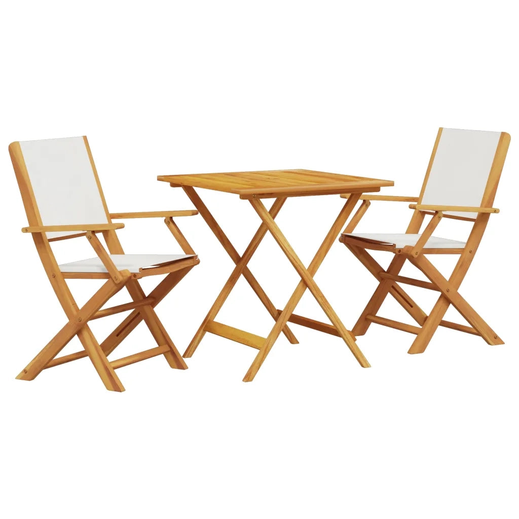 Set da Bistrot 3pz | Set Salotto da Giardino Bianco Crema in Tessuto e Legno Massello