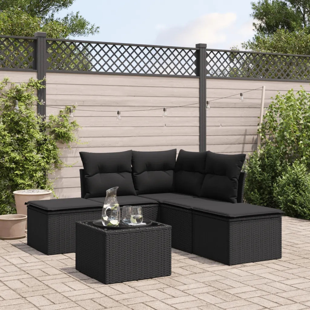 Set Divano da Giardino 6 pz | Set Salotto da Giardino con Cuscini Nero in Polyrattan