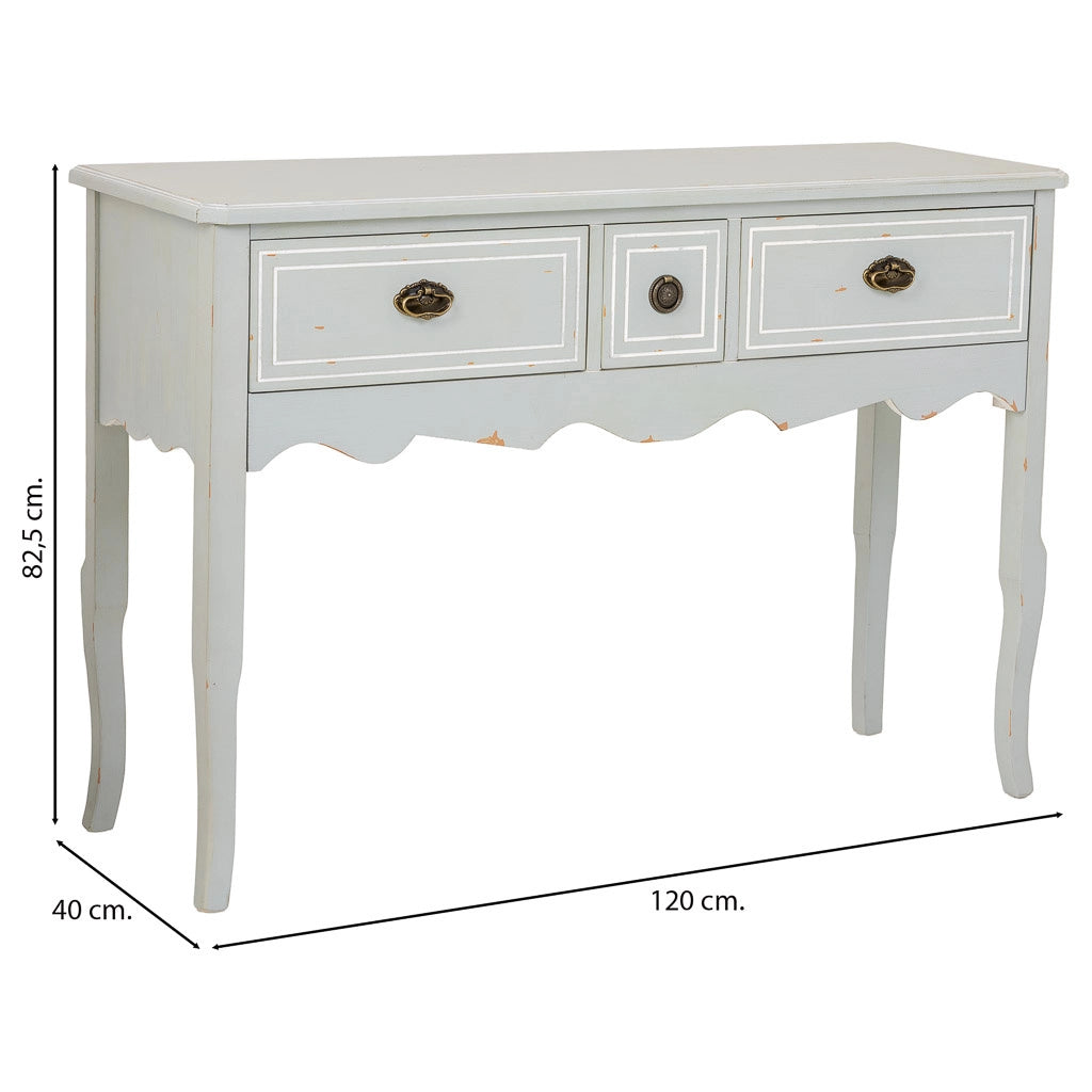 Tavolino da ingresso in legno con 3 cassetti 120x40x82,5