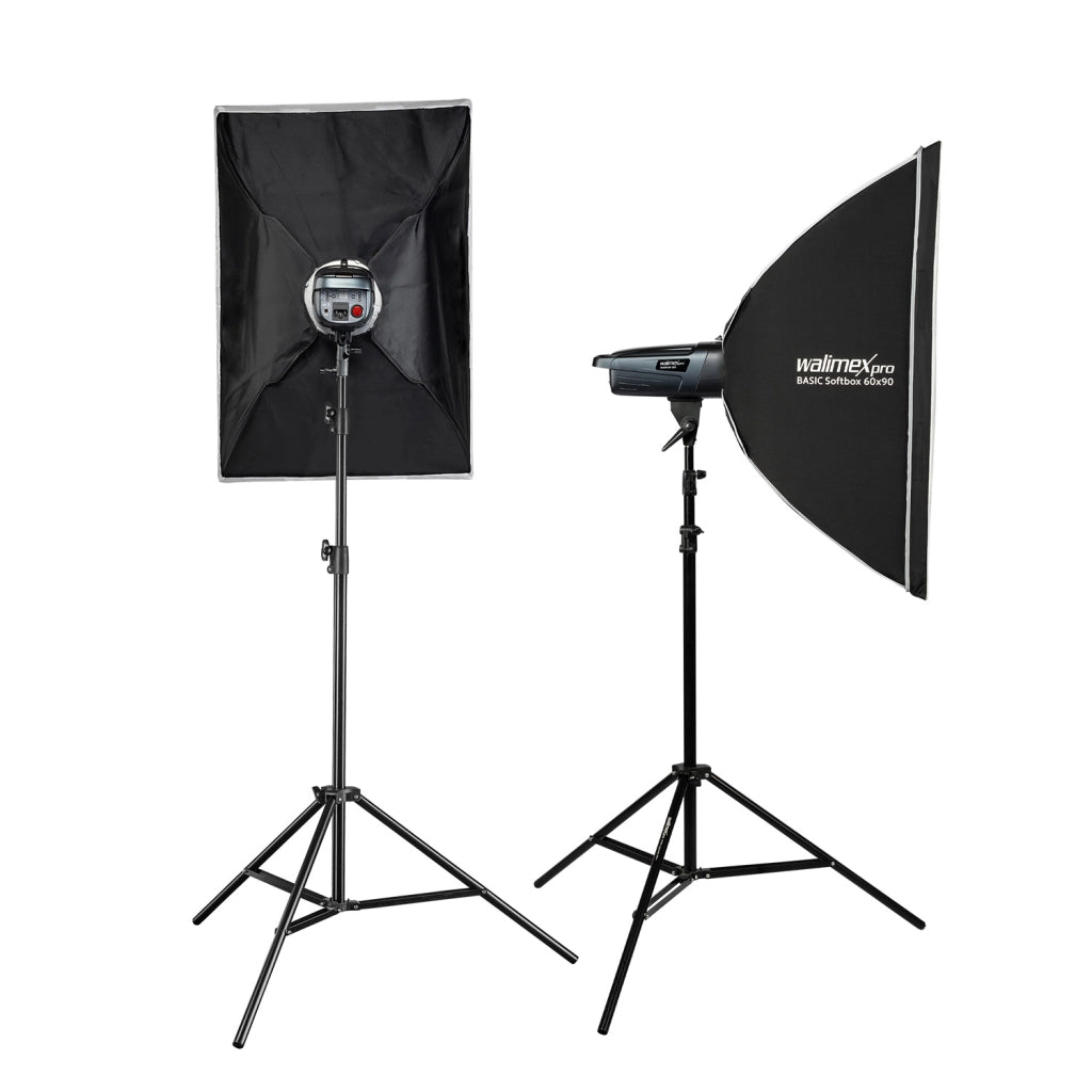 Emerger 200 Set 2 flash fotografici con potenza di 200 Ws, con radio a 2,4 GHz, softbox 60 x 90 cm e treppiedi per luci, inclusa borsa di trasporto