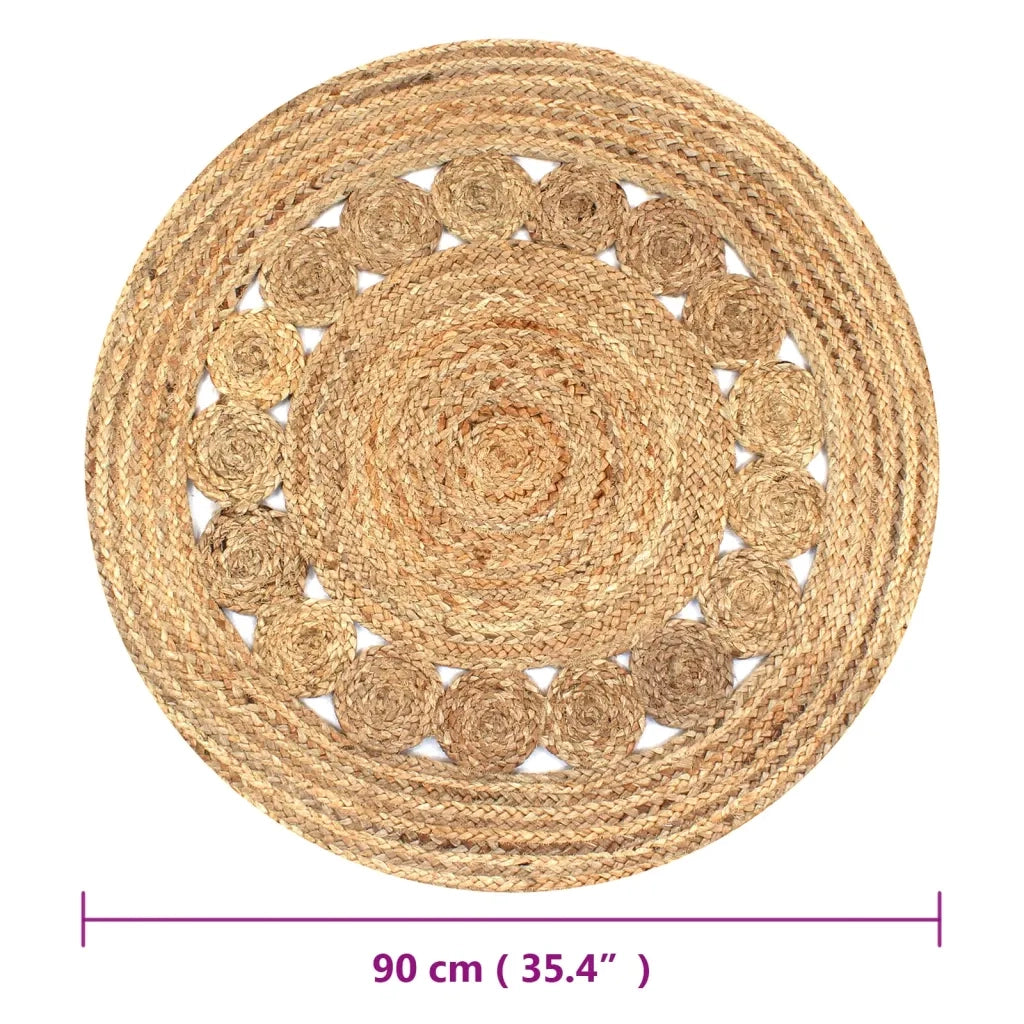 Tappeto del soggiorno | Tappeto in Juta Intrecciata con Design 90 cm Rotondo