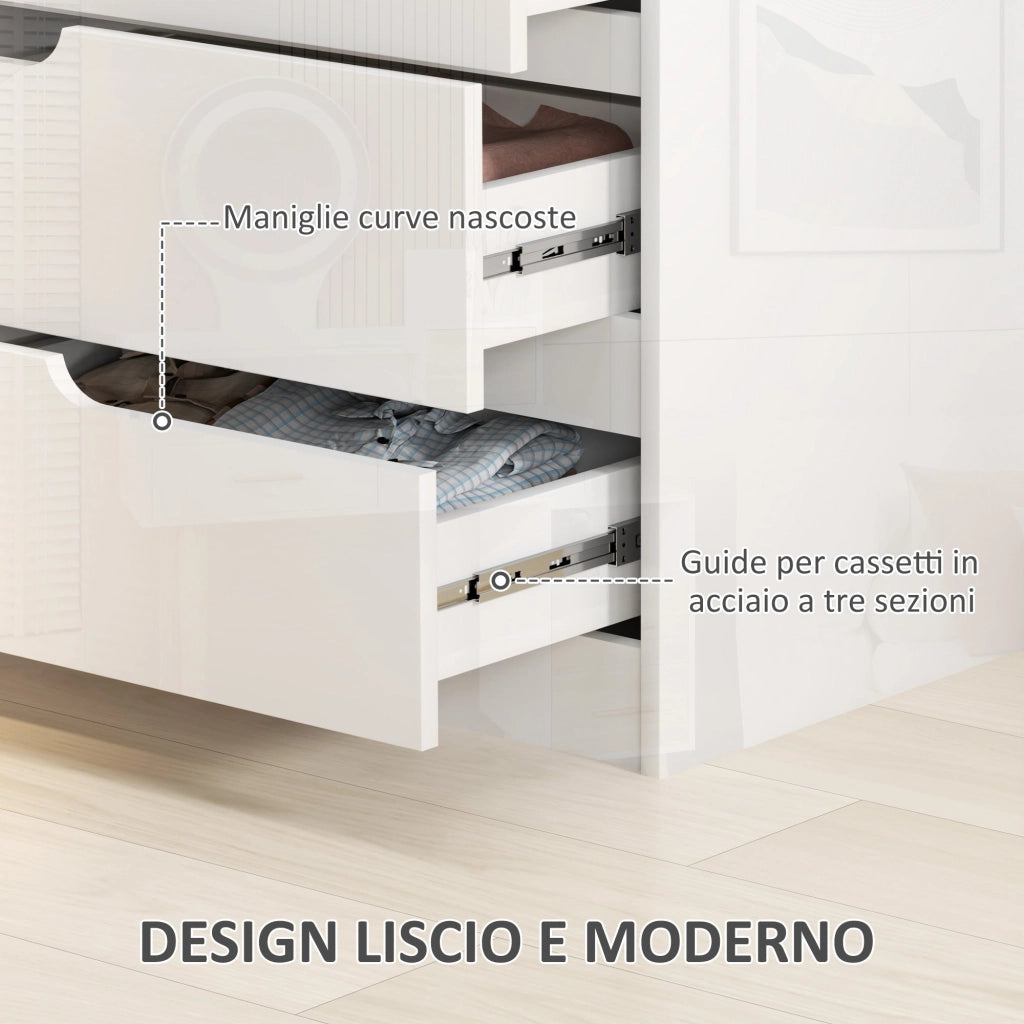 Cassettiera 4 Cassetti Moderna e Minimal 60x40x85 cm Bianco Lucido