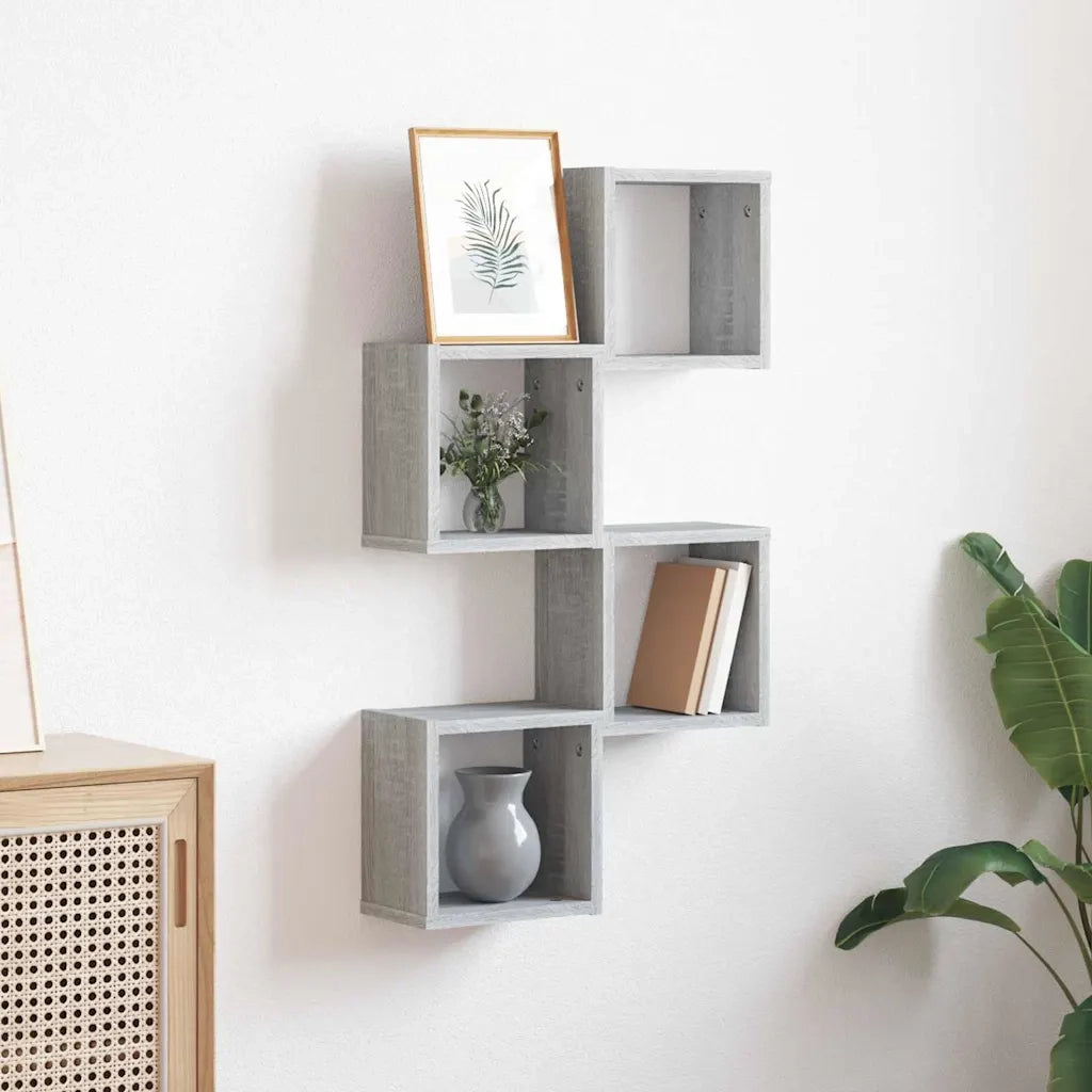 4 pz Scaffali da Parete | Mensola sospesa Grigio Sonoma 26 x 15 x 26 cm