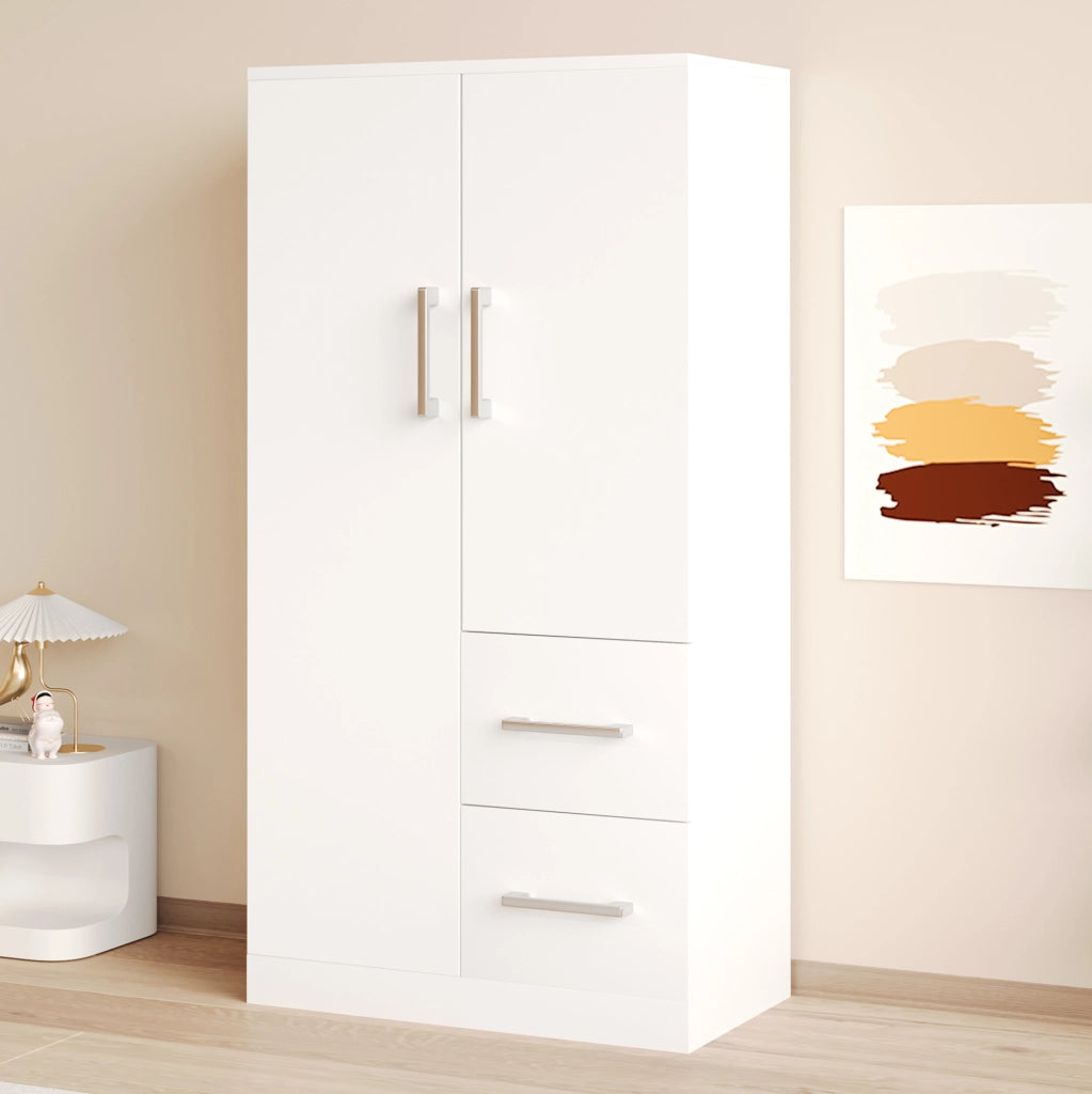 Kleiderschrank 70x40x135 cm a 2 ante con 2 cassetti; bianco