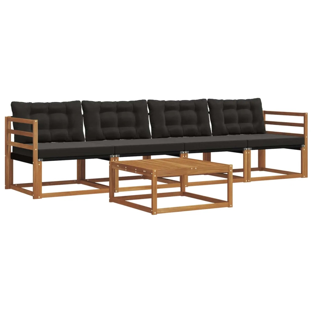 Set di divani da esterno con cuscino 5 pcs Naturale e Nero