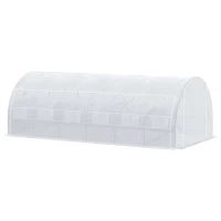Serra da Giardino 18 m² con Porta e Pareti Laterali Zippate Avvolgibili, 12 Finestre, in Acciaio e PE ad Alta Densità 140 g/m² Anti-UV, 6L x 3l x 2H m, Bianco