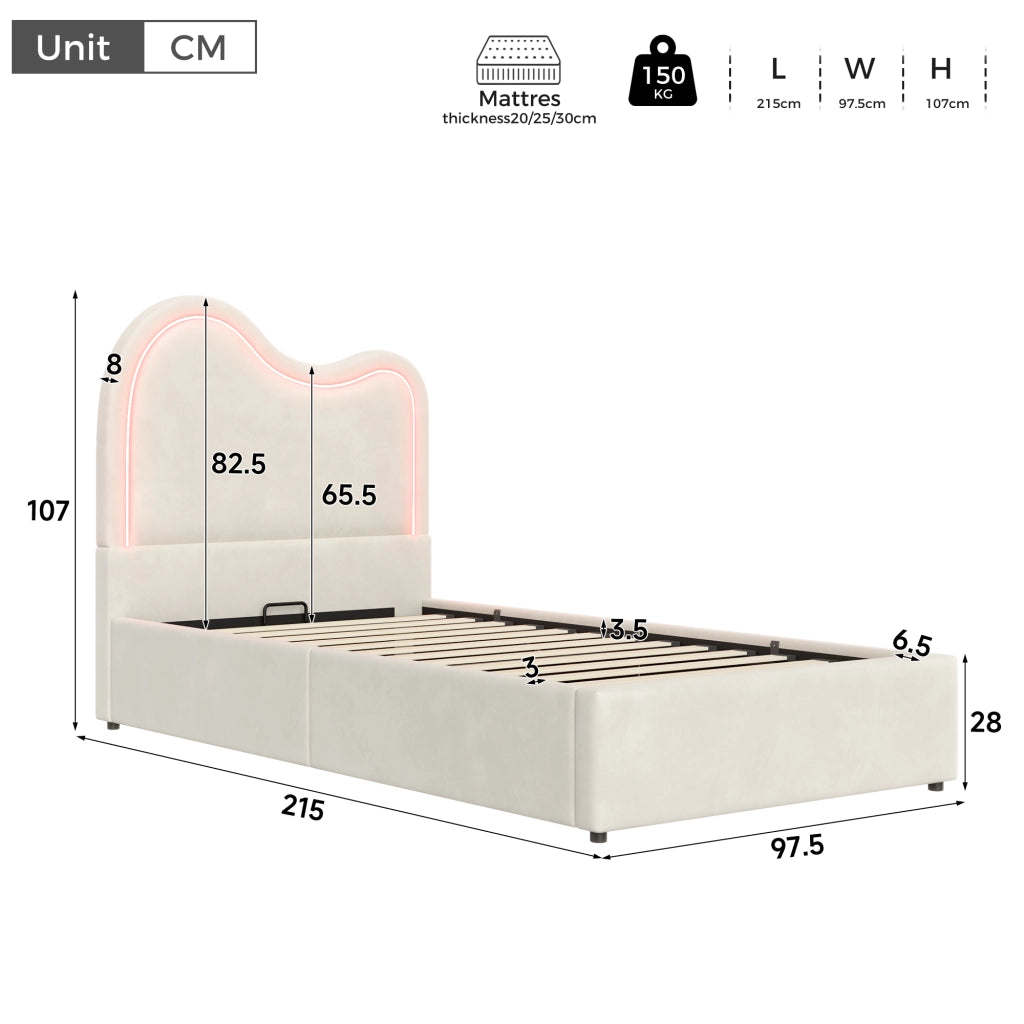letto imbottito velluto beige 90 x 200 cm