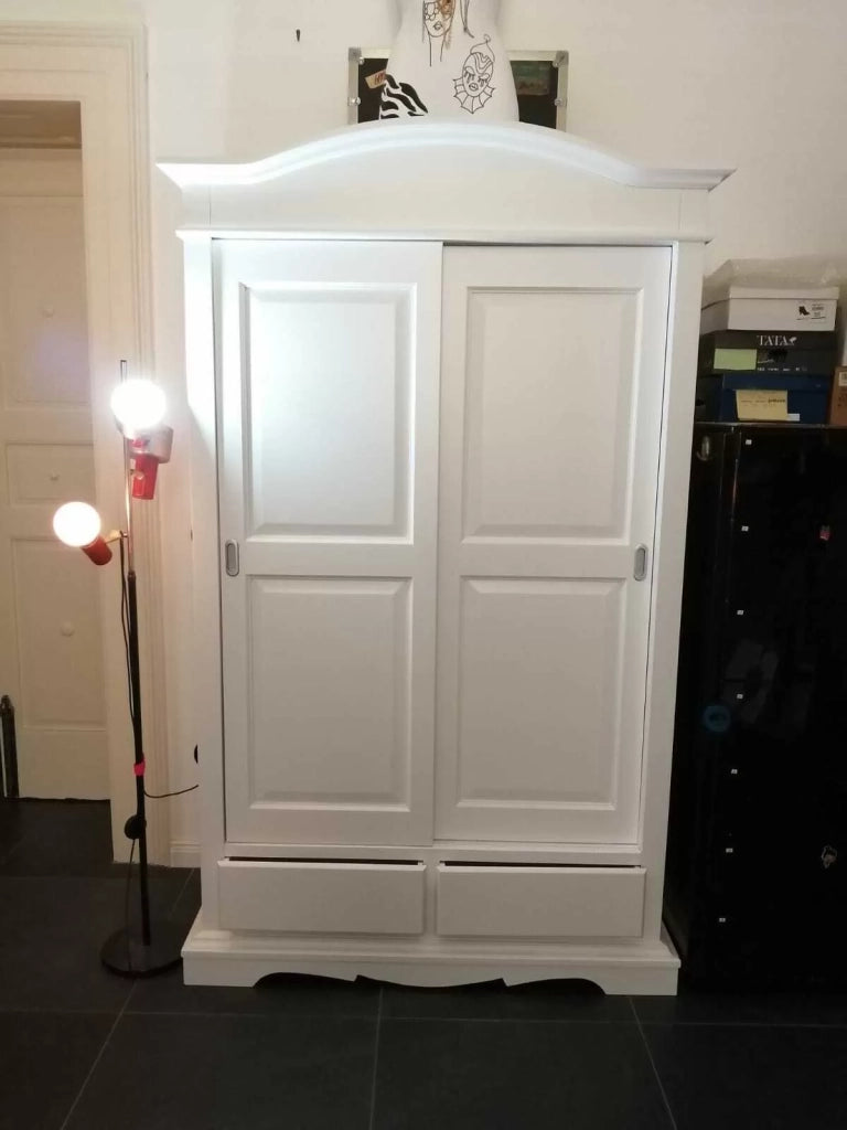 Armadio arte povera 2 ante scorrevoli shabby legno bianco 122x60x200 (1296) - Mobili 2G