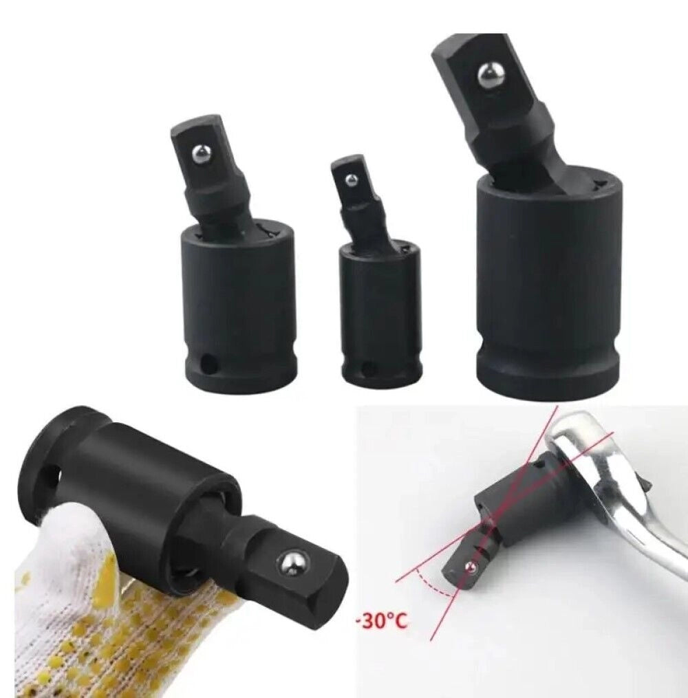 SET 3 ADATTATORI 3/8" 1/2" 1/4" A SNODO GIUNTO GIREVOLE UNIVERSALE ADATTATORE