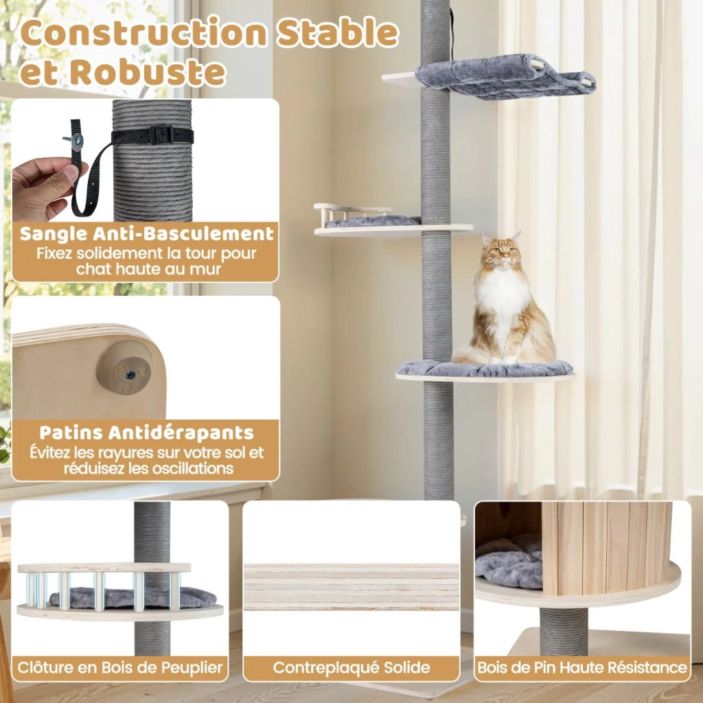 Tiragraffi regolabile dal pavimento al soffitto 236 x 271 cm area giochi sicura atmosfera accogliente compensato grigio 20_0017972