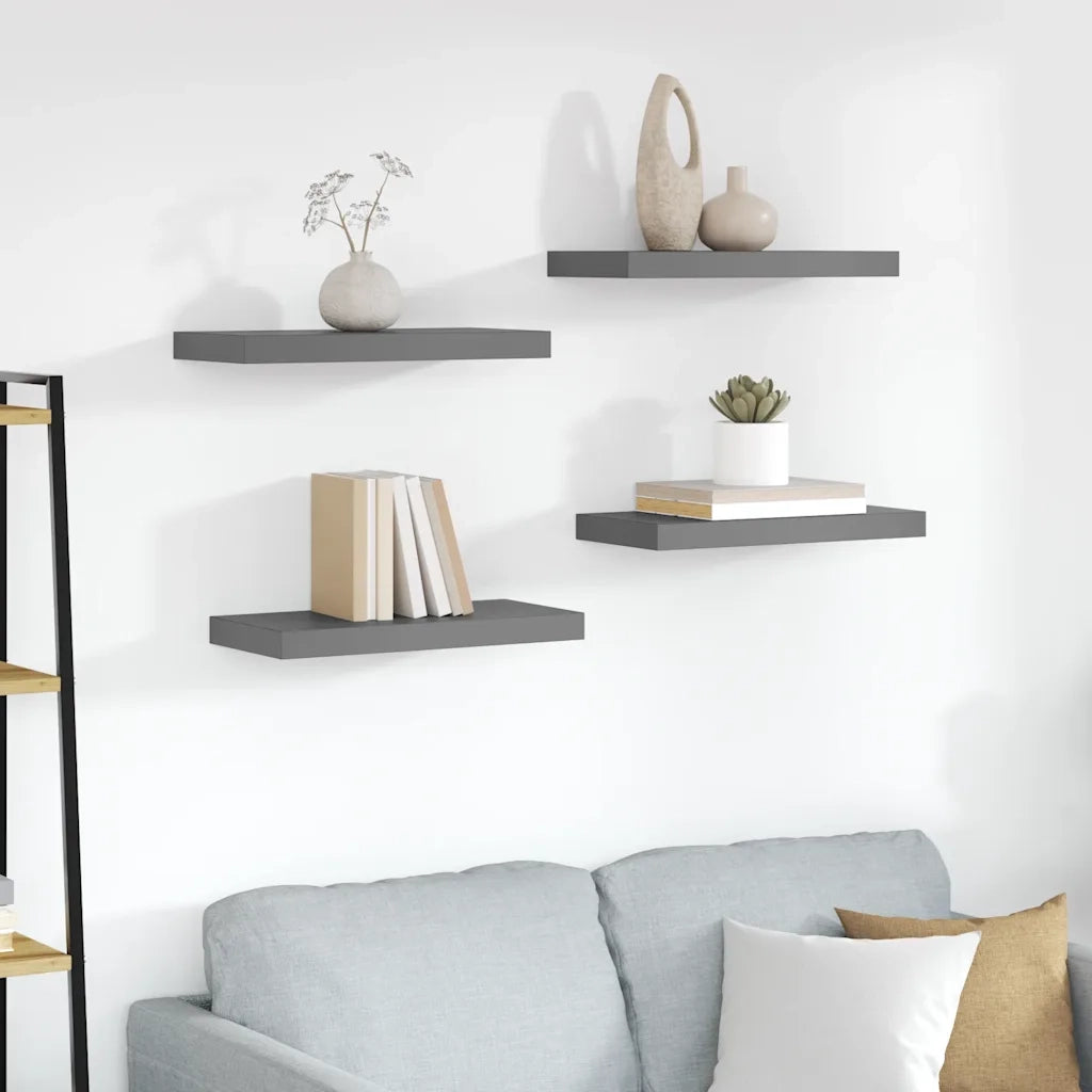 Scaffali a Parete 4 pz Grigio Lucido 50x23x3,8 cm in MDF 323789