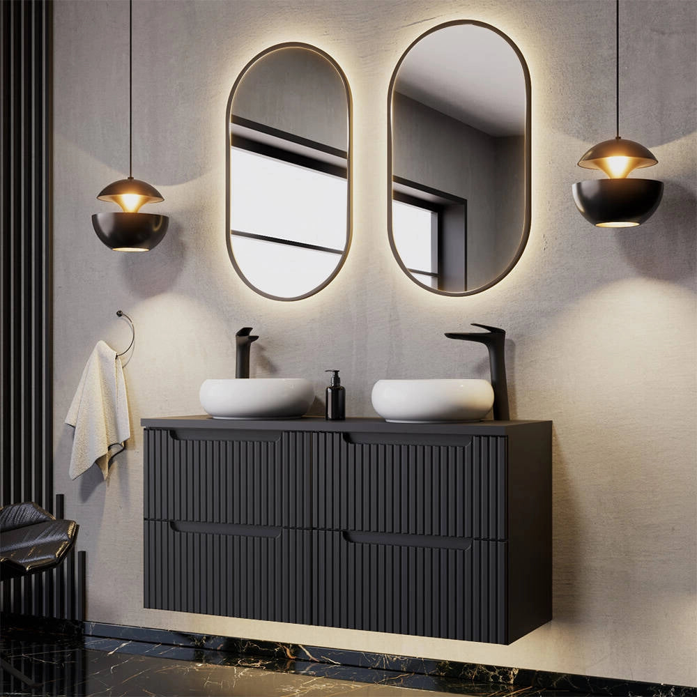 Mobile Sottolavabo da Parete NEWPORT con 2 Cassetti 50 x 60 x 40 cm - Nero [en.casa]