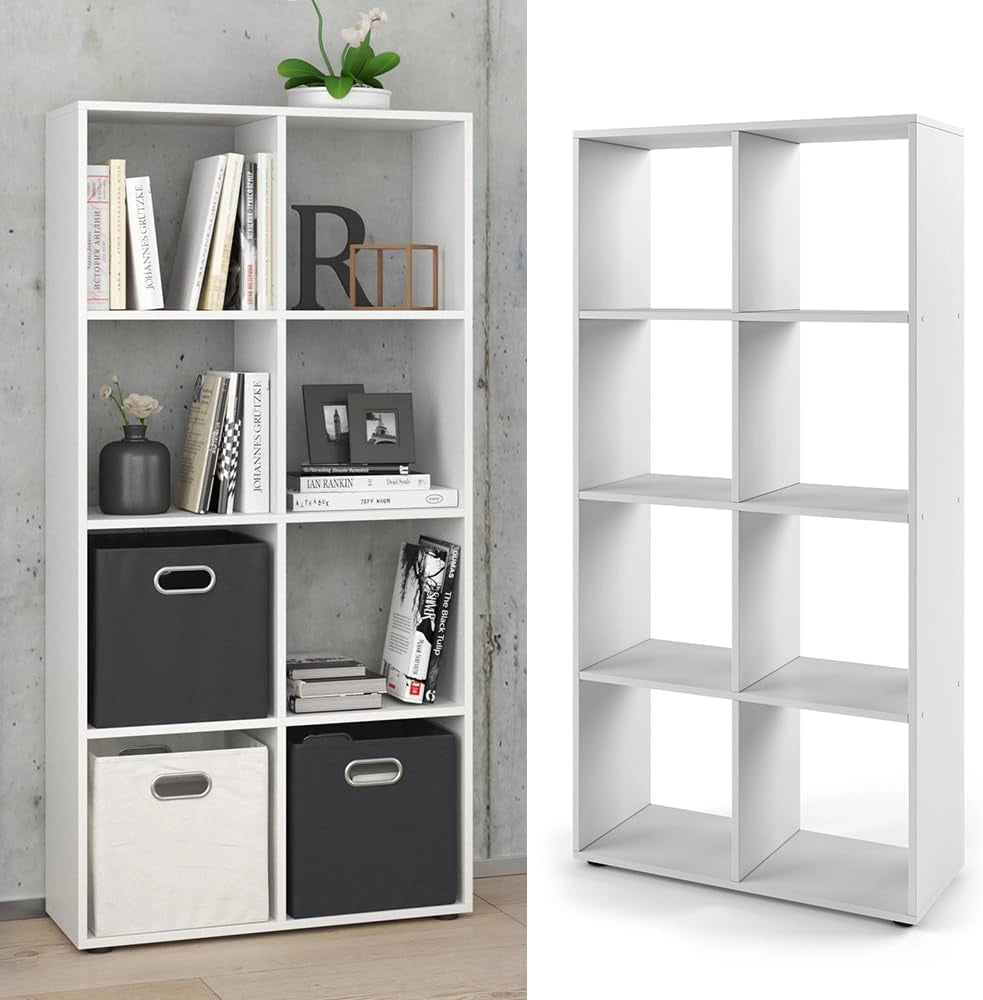 Divisorio per ambienti Scutum, Bianco, 143 x 72 cm, per l’utilizzo come divisorio o come libreria aperta