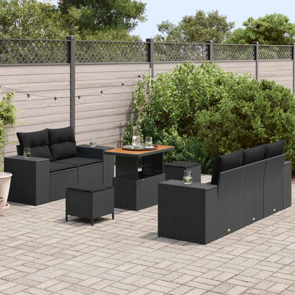 Set Divano da Giardino 8 pcs Nero polyrattan