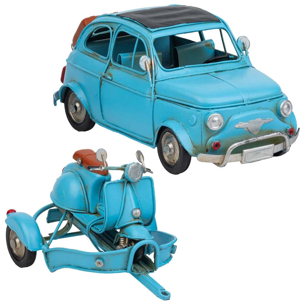 Carro traino con moto in metallo blu 34x10x10,5h