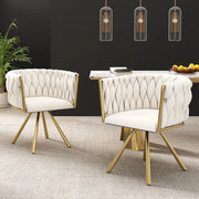 Sedia da pranzo girevole in velluto beige e oro con struttura in metallo, design ergonomico