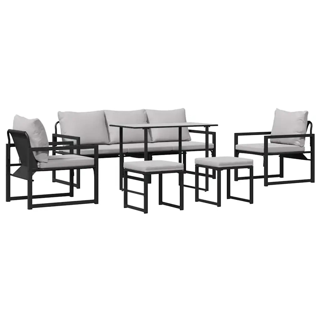 Set Divano da Giardino con cuscino 6 pcs Nero Acciaio 3378954