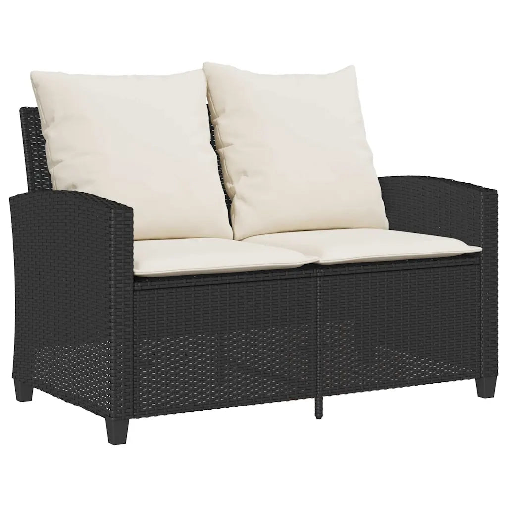 Divano da Giardino a 2 Posti Cuscini&Tavolo-Sofa da Giardino-Divano da esterno Nero in Polyrattan