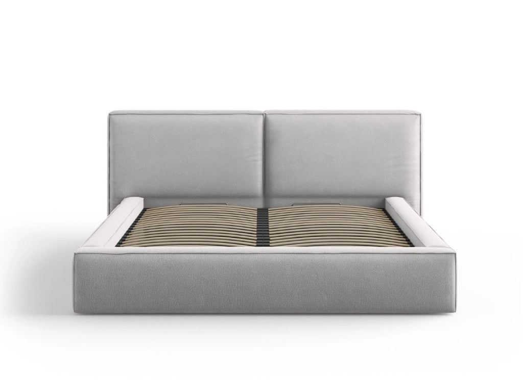 Cosmopolitan Design - Letto a cassettone con testiera doppia "Arendal" 180x200cm in tessuto strutturato grigio chiaro 