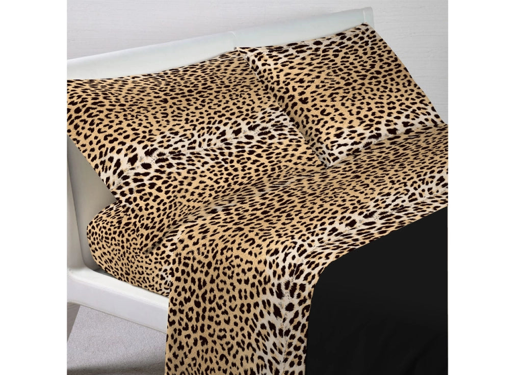 Completo Lenzuola Letto In 100% Cotone Disegno Animalier Maculato - Francese - Maculato