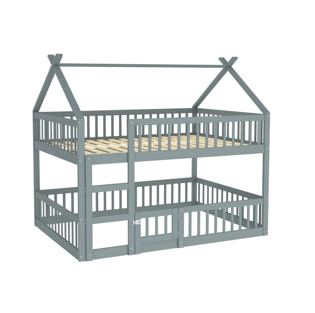 Letto a castello per bambini 140x200 cm con scala; design alto e basso; grigio
