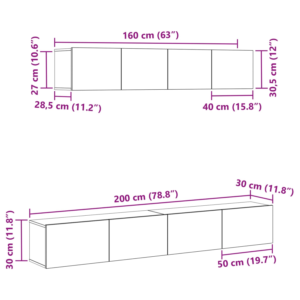 Set di Mobile TV a 4 Pezzi in Legno Ingenerizzato Nero