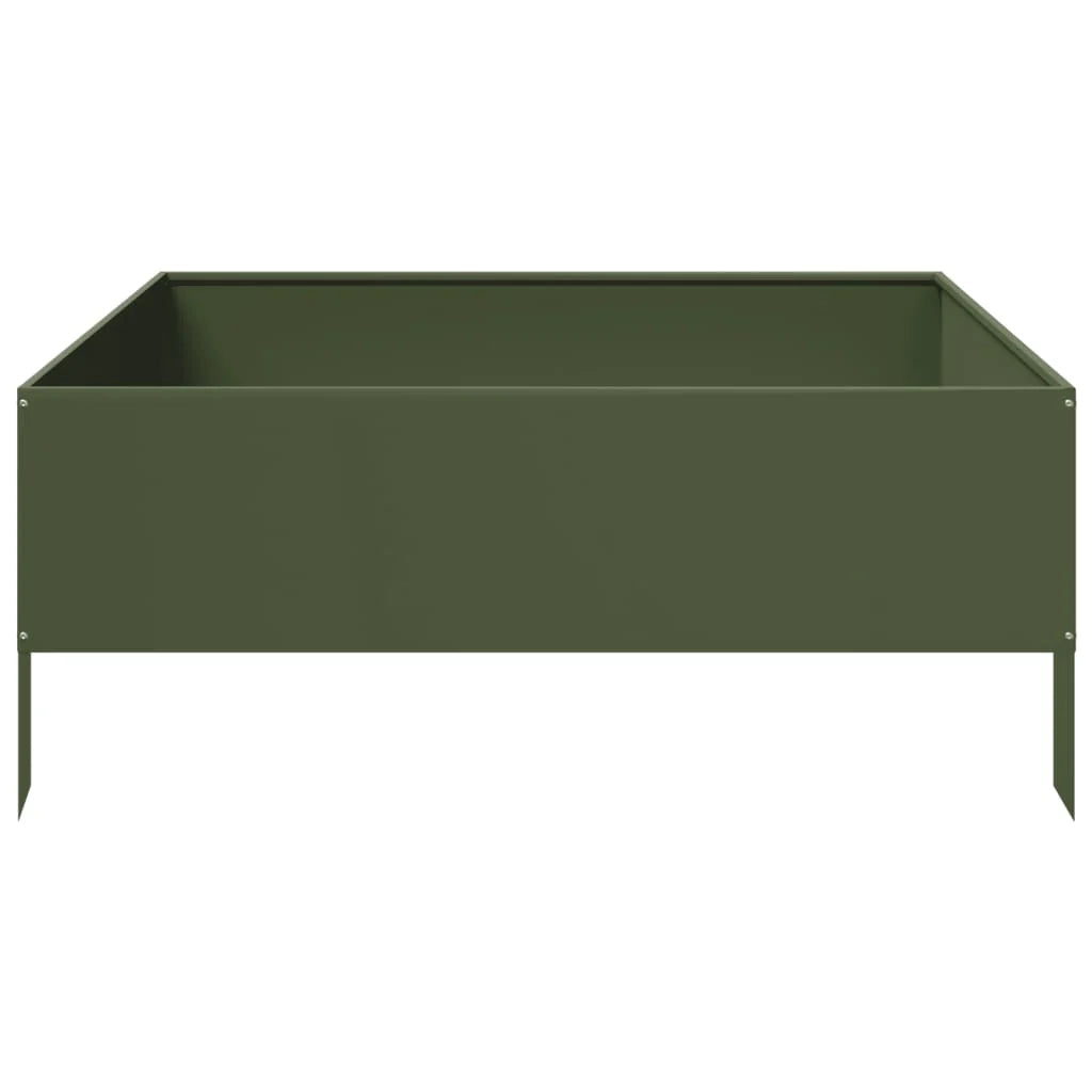 Aiuola rialzata/contenitore per piante e fiori color oliva adatta per terrazze e giardini 100 x 100 x 25 cm acciaio verde 02_0039851