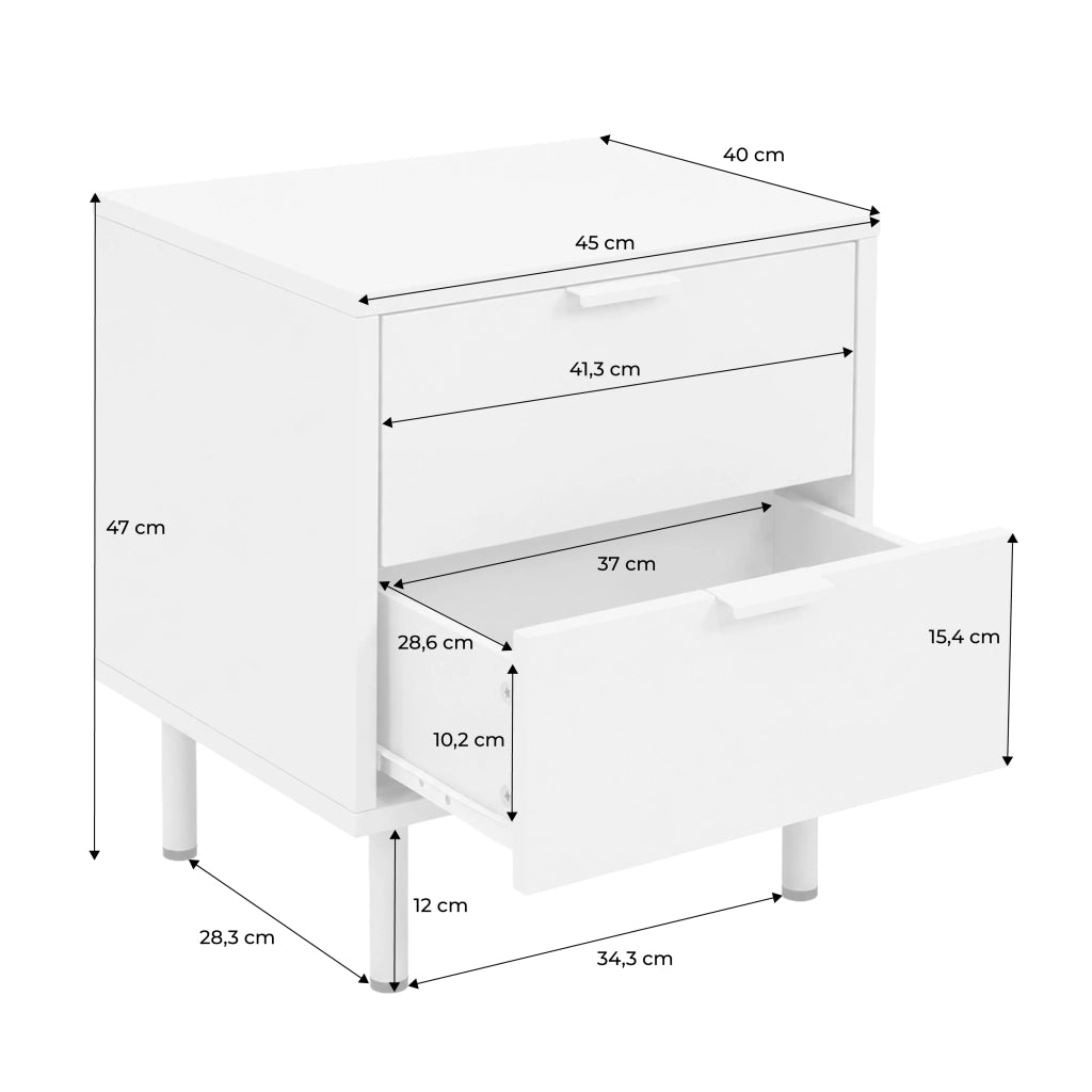 Set di 2 comodini decorativi in legno e metallo, 2 cassetti, verde